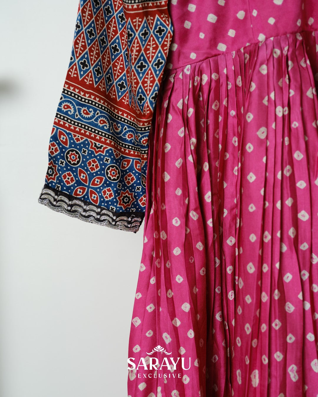 Pink Bandhini printed Pure Gaji Silk Longfrock