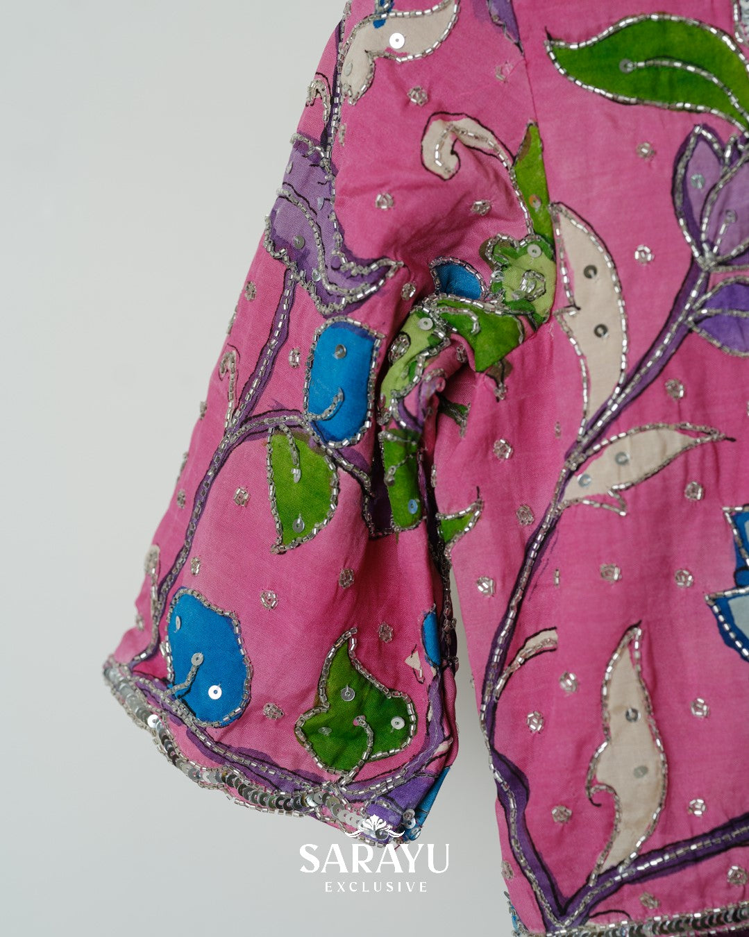 Pink and Magenta Combination Kalamkari and Pure Crepe Longfrock