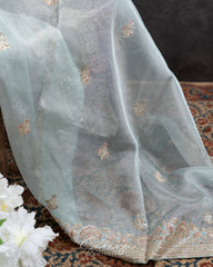 Sky blue Pure Organza with Handworked Borders Comes With Running Blouses with Handwork Design !!