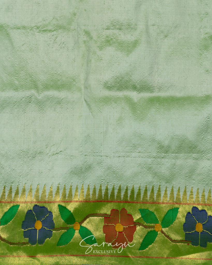 Pista Green Base Rich & Classy All Over Pure a silk Paithani !!