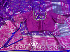 Purple and Pink Banarasi Kora silk