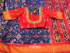 Royal Blue and Red Ikkat Silk Saree