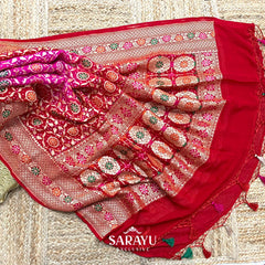 Pure Georgette Pink and Red Meenaweave Dupatta