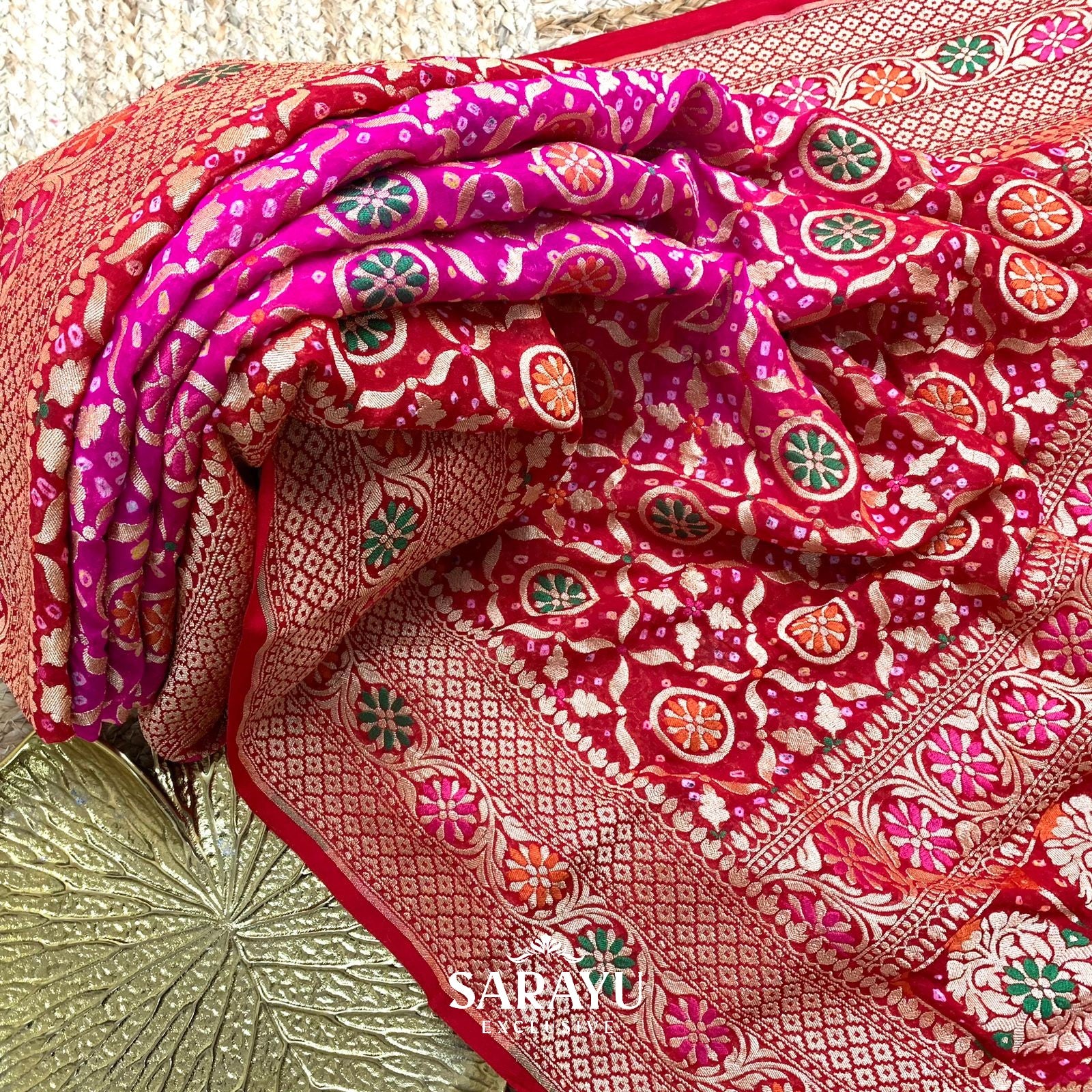 Pure Georgette Pink and Red Meenaweave Dupatta