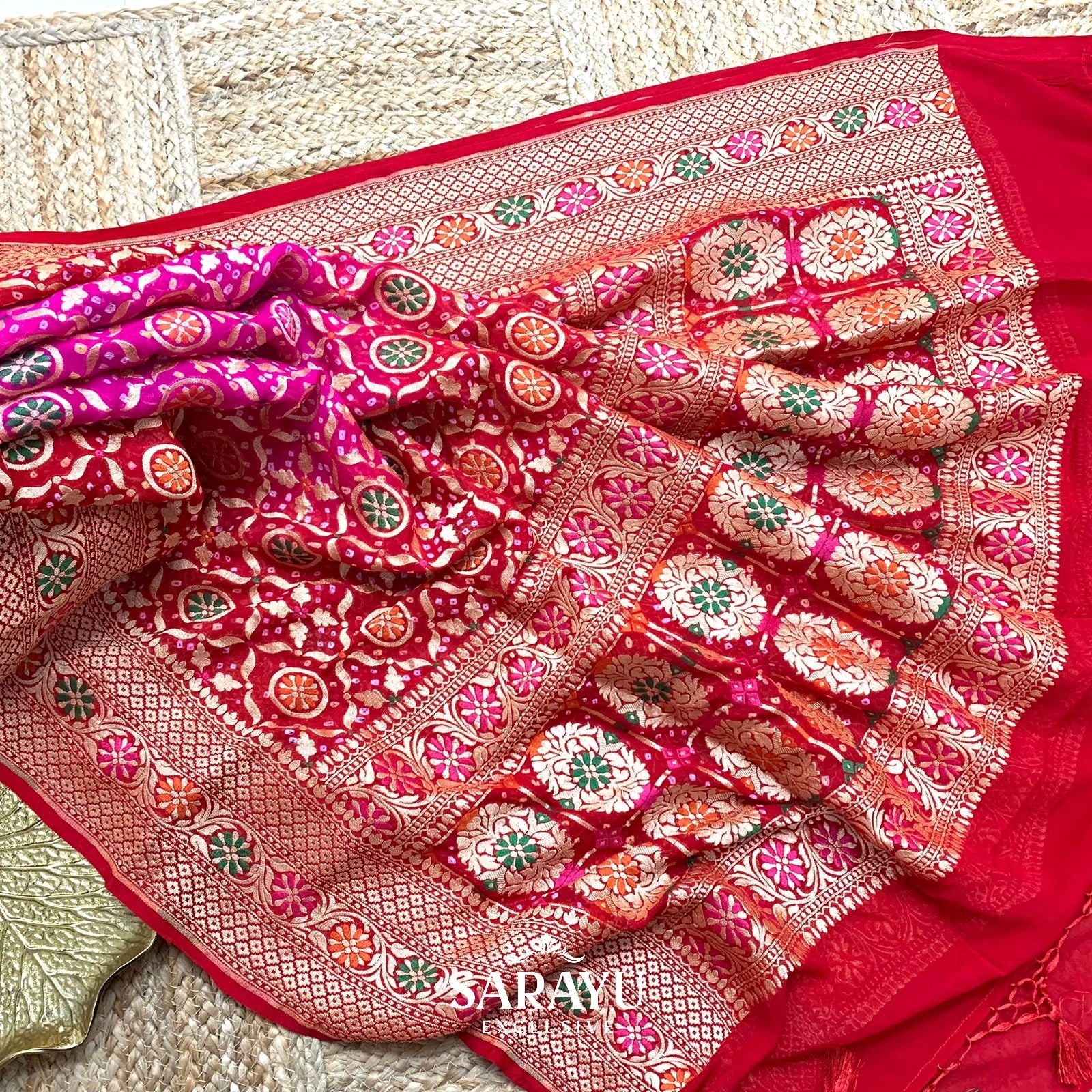 Pure Georgette Pink and Red Meenaweave Dupatta