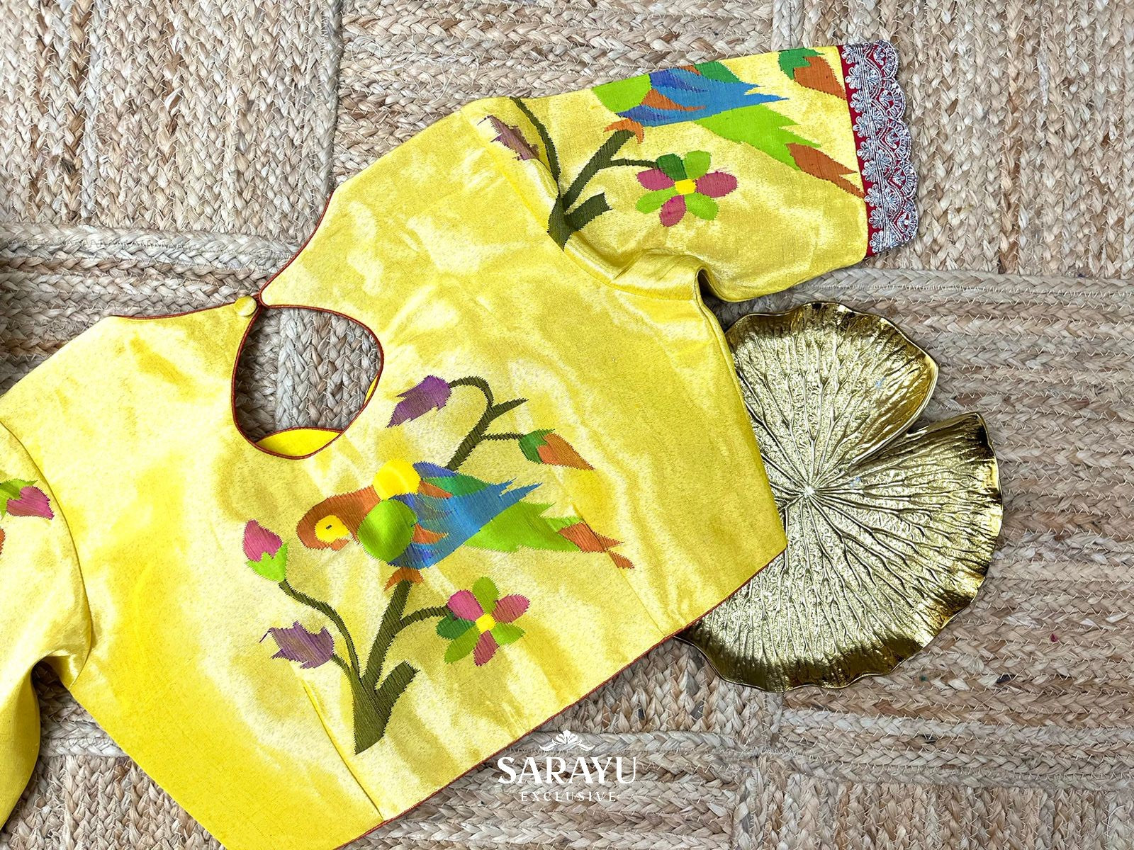 Yellow Pathani Pure Silk Tissue Blouse