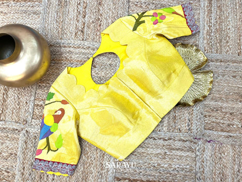 Yellow Pure Silk Paithani Blouse