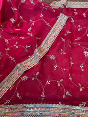 Dazzling Red Pure Organza All Over Designer Saree