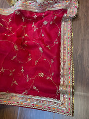Dazzling Red Pure Organza All Over Designer Saree