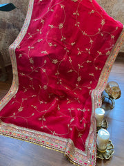 Dazzling Red Pure Organza All Over Designer Saree