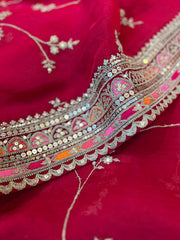 Dazzling Red Pure Organza All Over Designer Saree