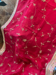 Dazzling Red Pure Organza All Over Designer Saree