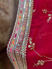 Dazzling Red Pure Organza All Over Designer Saree
