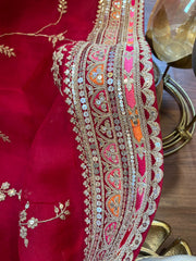 Dazzling Red Pure Organza All Over Designer Saree