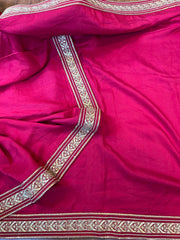 Bright Pinkish Red Designer Exclusive Moroccan Silk Saree