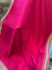 Bright Pinkish Red Designer Exclusive Moroccan Silk Saree