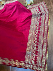 Bright Pinkish Red Designer Exclusive Moroccan Silk Saree