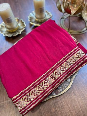 Bright Pinkish Red Designer Exclusive Moroccan Silk Saree
