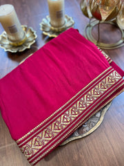 Bright Pinkish Red Designer Exclusive Moroccan Silk Saree