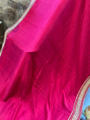 Bright Pinkish Red Designer Exclusive Moroccan Silk Saree