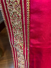 Bright Pinkish Red Designer Exclusive Moroccan Silk Saree