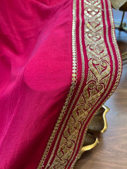Bright Pinkish Red Designer Exclusive Moroccan Silk Saree