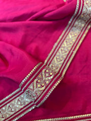 Bright Pinkish Red Designer Exclusive Moroccan Silk Saree
