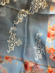 English Grey Pure Organza Fancy a saree