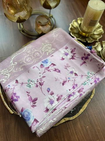Baby Pink Pure Organza fancy Saree
