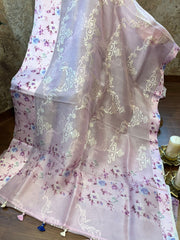 Baby Pink Pure Organza fancy Saree