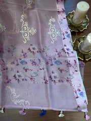 Baby Pink Pure Organza fancy Saree