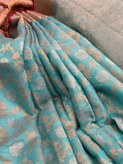 Refreshing Shade Copper sulfate Pure Chanderi Silk