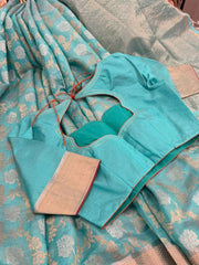 Refreshing Shade Copper sulfate Pure Chanderi Silk