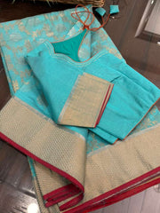 Refreshing Shade Copper sulfate Pure Chanderi Silk
