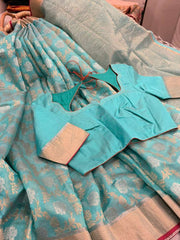 Refreshing Shade Copper sulfate Pure Chanderi Silk