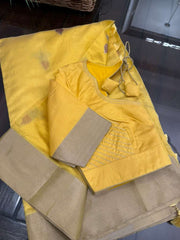 Light Beautiful yellow Pure Chanderi Silk&nbsp