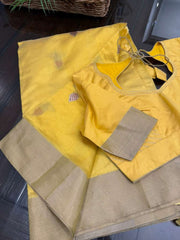 Light Beautiful yellow Pure Chanderi Silk&nbsp