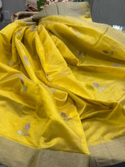 Light Beautiful yellow Pure Chanderi Silk&nbsp