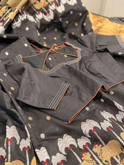 Beautiful Statement Black Pure Chanderi Silk