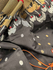 Beautiful Statement Black Pure Chanderi Silk