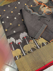 Beautiful Statement Black Pure Chanderi Silk