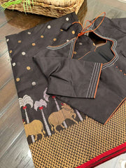 Beautiful Statement Black Pure Chanderi Silk