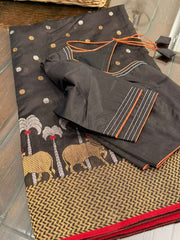 Beautiful Statement Black Pure Chanderi Silk
