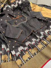 Beautiful Statement Black Pure Chanderi Silk