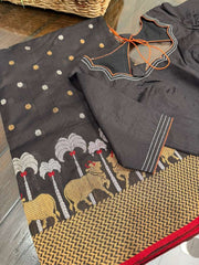 Beautiful Statement Black Pure Chanderi Silk