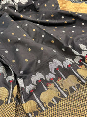 Beautiful Statement Black Pure Chanderi Silk