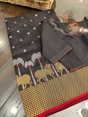 Beautiful Statement Black Pure Chanderi Silk