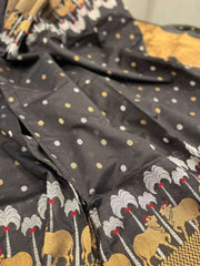 Beautiful Statement Black Pure Chanderi Silk