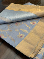 Beautiful English Grey Pure Chanderi Silk
