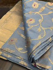 Beautiful English Grey Pure Chanderi Silk